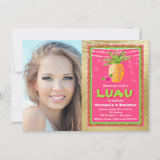 トロピカルハワイアンルアウ(ハワイ式宴会)誕生日パーティーへの招待 招待状 (正面)