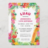 トロピカルハワイアンルアウ（ハワイ式宴会）誕生日 招待状 (正面/裏面)