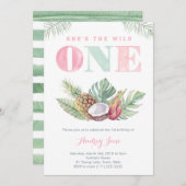 トロピカルハワイアンワイルドビーチガールファースト誕生日 招待状 (正面/裏面)