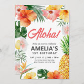 トロピカルハワイアン誕生日パーティーへの招待 招待状 (正面/裏面)