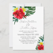 トロピカルハワイアン フラワー オン ホワイト エレガント 招待状 (正面)