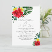 トロピカルハワイアン フラワー オン ホワイト エレガント 招待状 (スタンド正面)