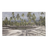 トロピカルハワイビーチパノラマシーニックフォトパームズ 枕カバー (裏面-左)