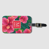 トロピカルハワイ離れハイビスカスパームズレッドモノグラム ラゲッジタグ (正面横)