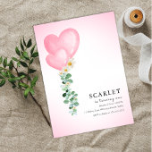 トロピカルハートバルーンシンプルな1歳の誕生日 招待状