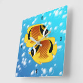 トロピカルハーフムーンバターフライフィッシュエキゾチック海洋生物 スクエア壁時計 (傾斜)