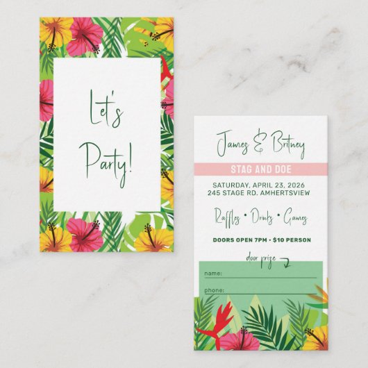 トロピカルバケーションスタグアンドドーパーティーチケット 名刺 (正面/裏面)