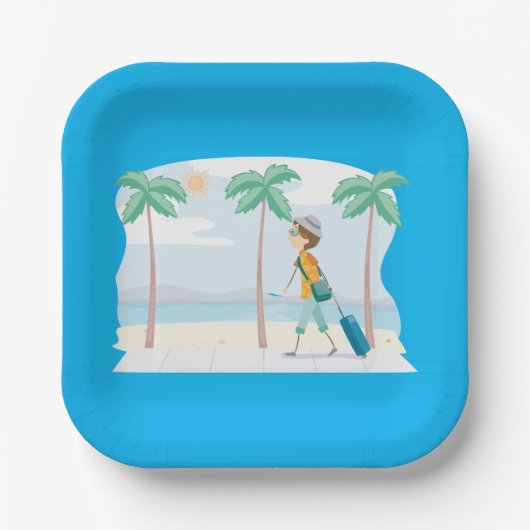 トロピカルバケーショントラベラーおもしろいビーチ旅行 ペーパープレート (正面)