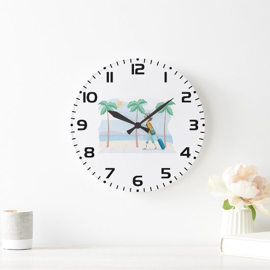 トロピカルバケーショントラベラーおもしろいビーチ旅行 ラージ壁時計