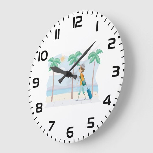 トロピカルバケーショントラベラーおもしろいビーチ旅行 ラージ壁時計 (傾斜)