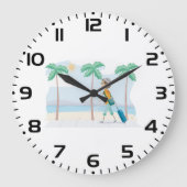 トロピカルバケーショントラベラーおもしろいビーチ旅行 ラージ壁時計 (正面)