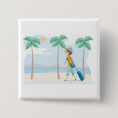 トロピカルバケーショントラベラーおもしろいビーチ旅行 缶バッジ (正面)