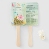 トロピカルバケーションパイナップルハイビスカスウェディングパーティー ハンドファン (正面&裏面)