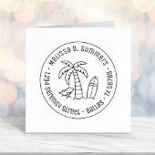 トロピカルバケーションパームサーフボードラウンドアドレス セルフインキングスタンプ
