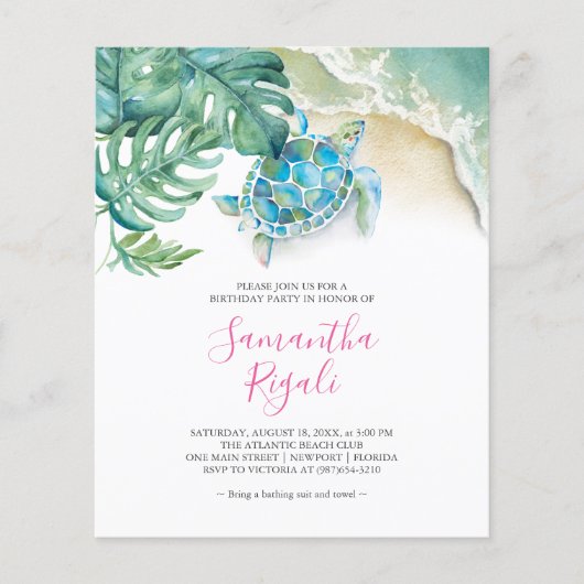 トロピカルバジェットスウィート16誕生日パーティーの招待状 チラシ (正面)