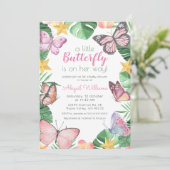 トロピカルバタフライがやってくる - 女の子のベビーシャワー 招待状 (スタンド正面)