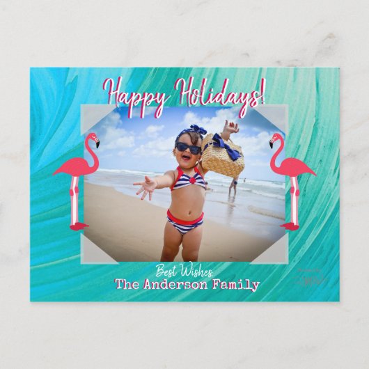 トロピカルバックグラウンド付きホリデーフォトポストカード ポストカード (正面)