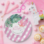 トロピカルバックヤード誕生日ピンクフラミンゴ ペーパープレート (パーティー)