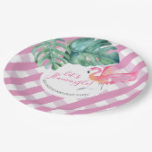 トロピカルバックヤード誕生日ピンクフラミンゴ ペーパープレート (アングル)