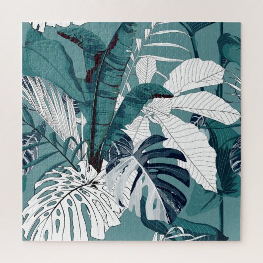 トロピカルバナナスモンステラ：ファッショナブルなシームレス。 ジグソーパズル (縦)