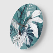トロピカルバナナスモンステラ：ファッショナブルなシームレス。 ラージ壁時計 (傾斜)