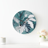 トロピカルバナナスモンステラ：ファッショナブルなシームレス。 ラージ壁時計 (ホーム)
