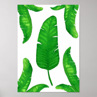 トロピカルバナナパーム葉プリントA4水彩 ポスター