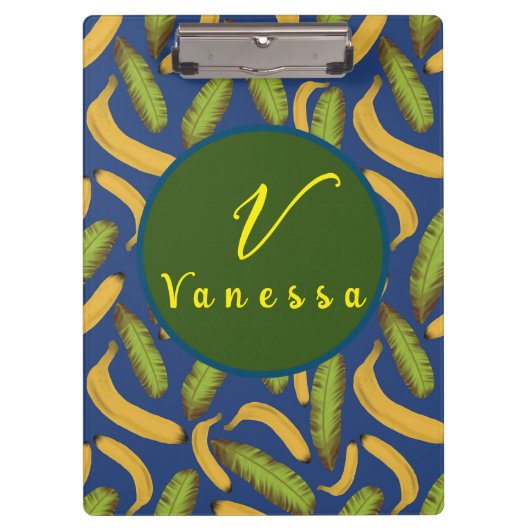 トロピカルバナナブルーリーフモノグラム クリップボード (正面)