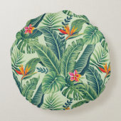 トロピカルバナナモンステラ葉パーム&フラワー ラウンドクッション (裏面)