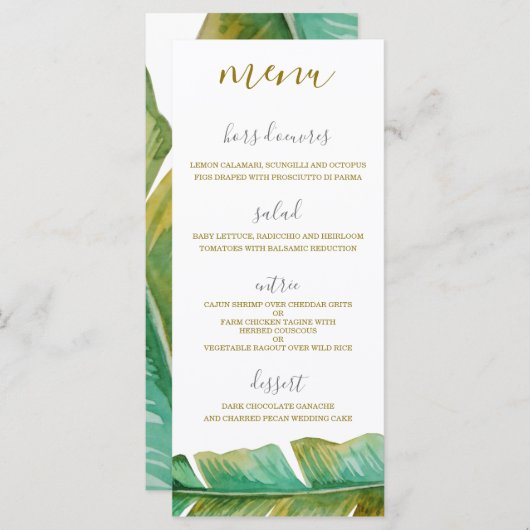 トロピカルバナナリーフ結婚のメニューカード メニュー (正面/裏面)