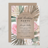 トロピカルバラ、フレーミングアーチボホバースデーパーティー 招待状 (正面/裏面)