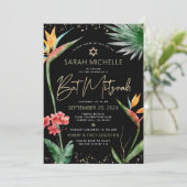 トロピカルバルミツワーブラック金ゴールドフローラ水彩 招待状 (スタンド正面)