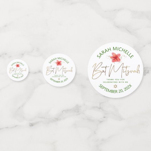 トロピカルバルミツワー3フォトグリーン金ゴールドフローラ コンフェッティ (裏面)