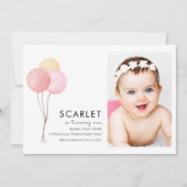 トロピカルバルーン シンプルなファーストバースデー  招待状 (正面)