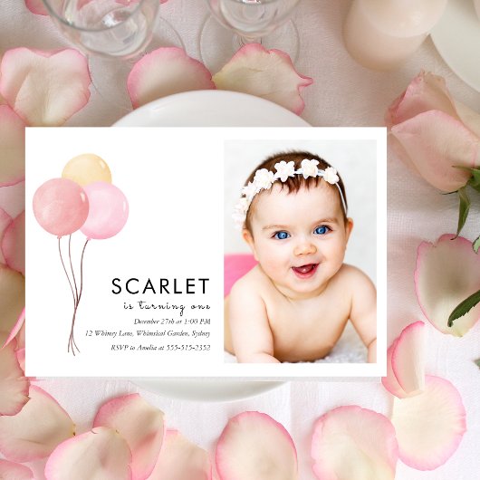 トロピカルバルーン シンプルなファーストバースデー  招待状