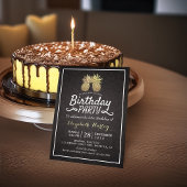 トロピカルバースデーパーティシックブラック金ゴールドパイナップル 招待状