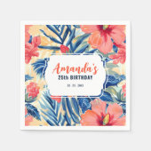 トロピカルバースデーパーティハイビスカスフローラルパターン スタンダードカクテルナプキン (正面)
