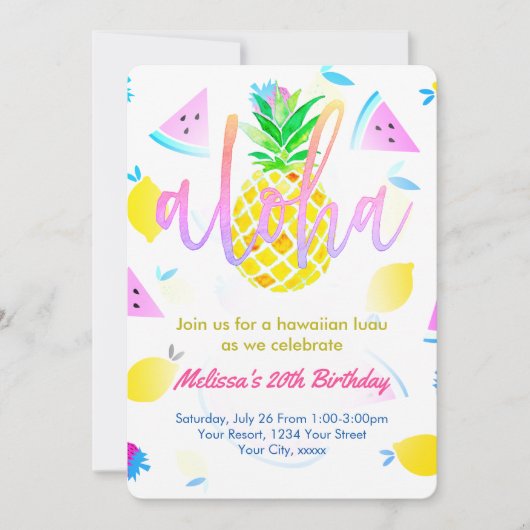 トロピカルバースデーパーティーアロハスクリプト 招待状 (正面)