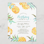 トロピカルバースデーパーティーサマーパイナップルビーチ 招待状 (正面/裏面)