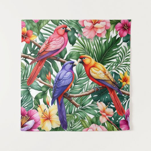 トロピカルバードと鮮やかな花々 タペストリー (正面)