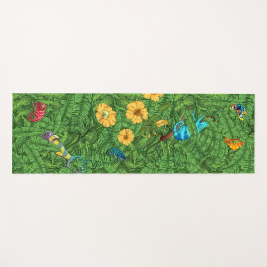 トロピカルバ葉ナナのカメレオンズハイビスカスフラワー ヨガマット (正面(横))