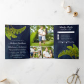 トロピカルバ葉ナナ3 in 1 Navy Blue 結婚's 三つ折り招待状 (内部)