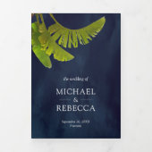 トロピカルバ葉ナナ3 in 1 Navy Blue 結婚's 三つ折り招待状 (カバー)