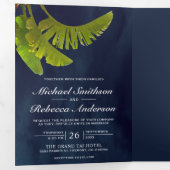 トロピカルバ葉ナナ3 in 1 Navy Blue 結婚's 三つ折り招待状 (内部最初)