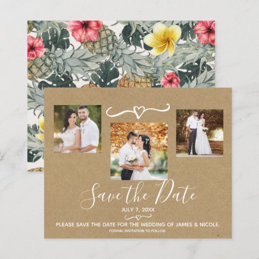 トロピカルパイナップルのウェディングフォト　保存の日付 (正面/裏面)