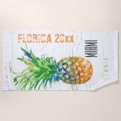 トロピカルパイナップルの名前、年、場所を追加 ビーチタオル (正面)