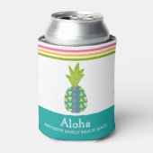 トロピカルパイナップルアロハビーチハウスルアウ(ハワイ式宴会)ティール(緑がかった色) 缶クーラー (缶正面)