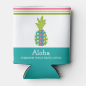 トロピカルパイナップルアロハビーチハウスルアウ(ハワイ式宴会)ティール(緑がかった色) 缶クーラー (正面)