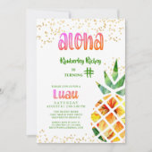 トロピカルパイナップルアロハANY AGE誕生日ルアウ(ハワイ式宴会) 招待状 (正面)