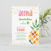 トロピカルパイナップルアロハANY AGE誕生日ルアウ(ハワイ式宴会) 招待状 (スタンド正面)